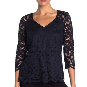 Nanette Lepore Lace V-Neck 3/4 Sleeve Top